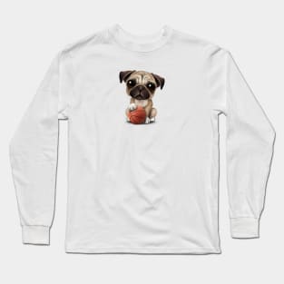 Cute Pug Puppy Dog Playing With Basketball Long Sleeve T-Shirt